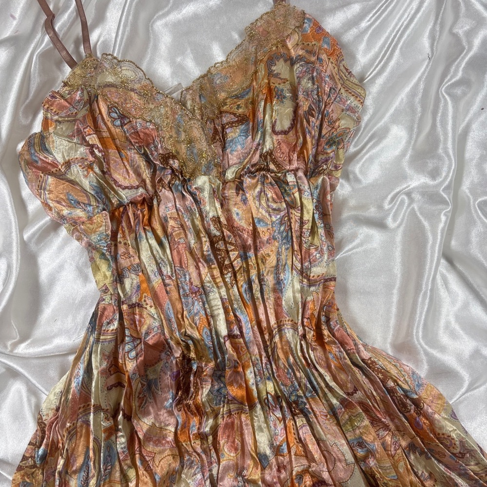 y2k cami top Multicolor Excellent Paisley Lace Trim Satin Mini Original Inc - Picture 2 of 6